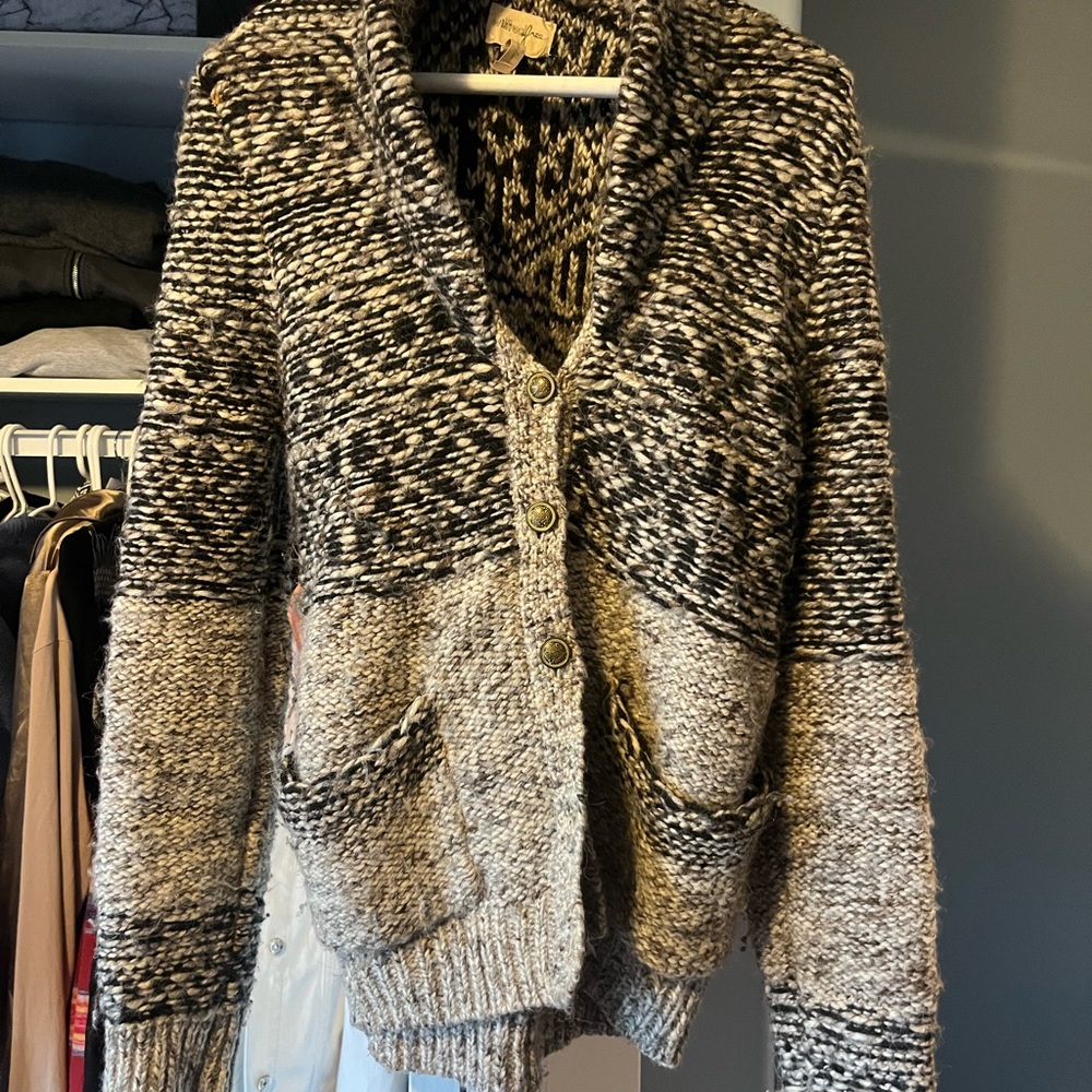 Black and Gray Chunky Knit Cardigan Sweater Wilfred Free Aritzia